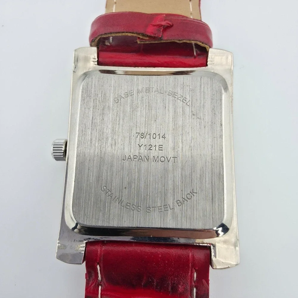 Ladies Watch Rectangle Stainless Steel Case Red Alligator Leather Band 8